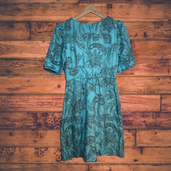 5 for $25🔥Juicy Couture Teal Paisley Half Button Front Dress Size 4 - Picture 2 of 8